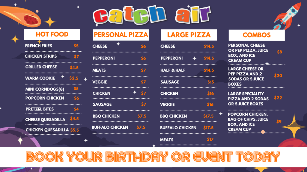 Catch Air Queens food menu